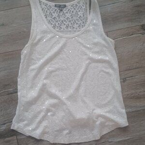 ROZ & ALI White Sequin Lacey almost New Tank Top XL